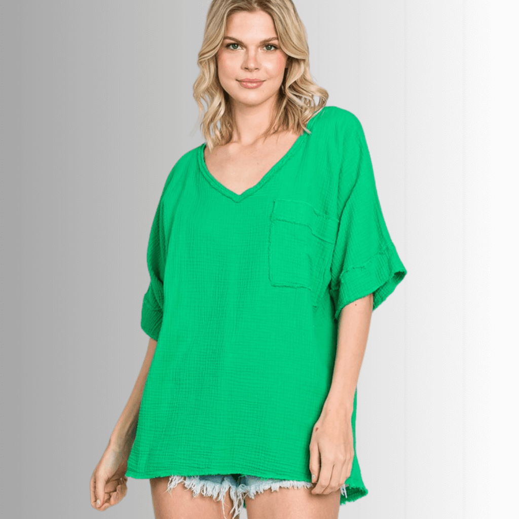 Ryleigh Double Gauze Stylish V-Neck Top for Effortless Elegance and Comfort