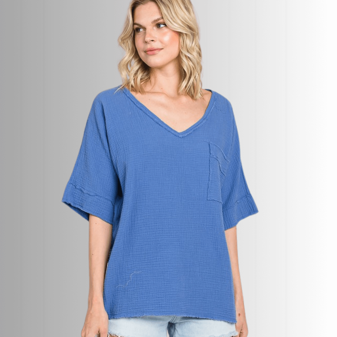 Ryleigh Double Gauze Stylish V-Neck Top for Effortless Elegance and Comfort