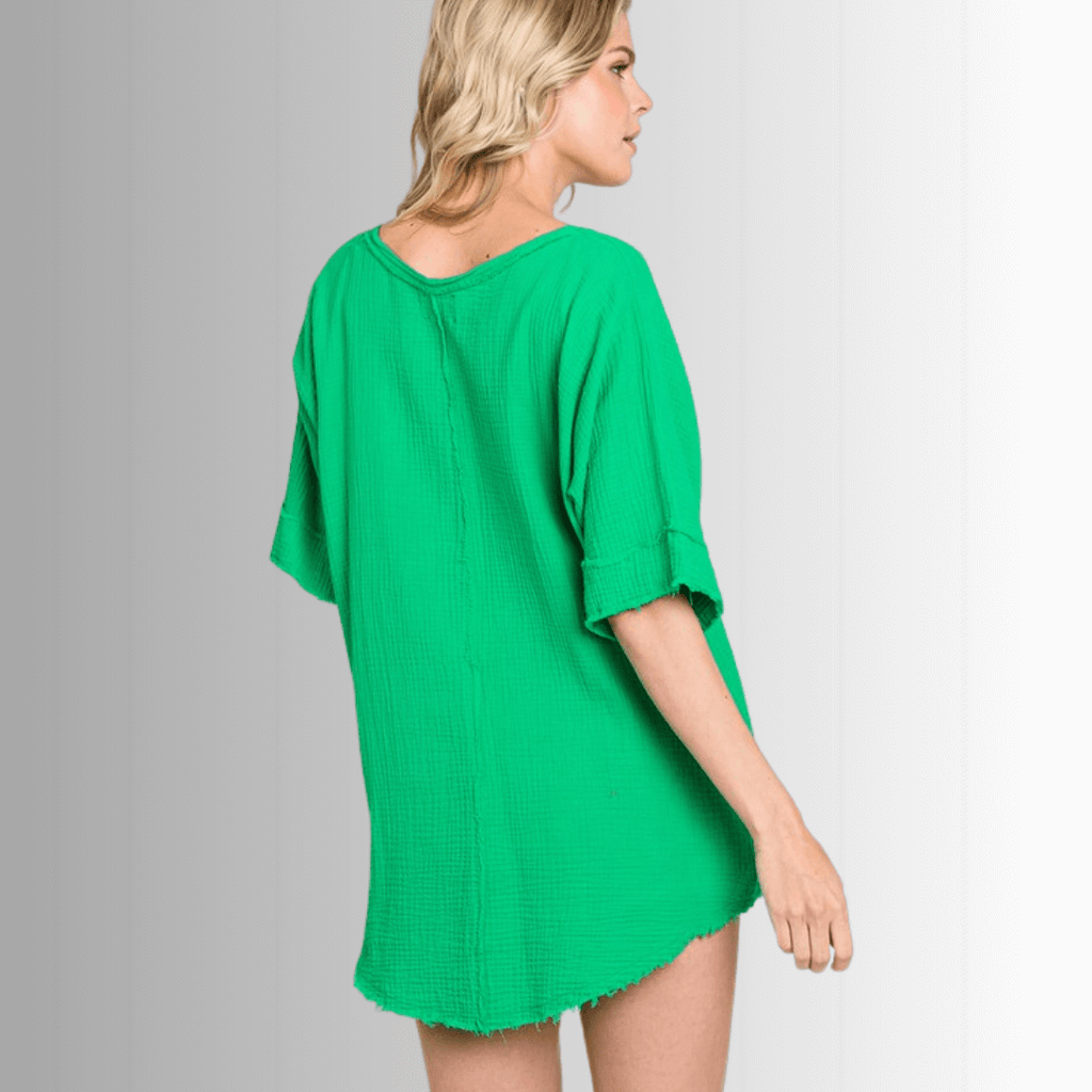 Ryleigh Double Gauze Stylish V-Neck Top for Effortless Elegance and Comfort