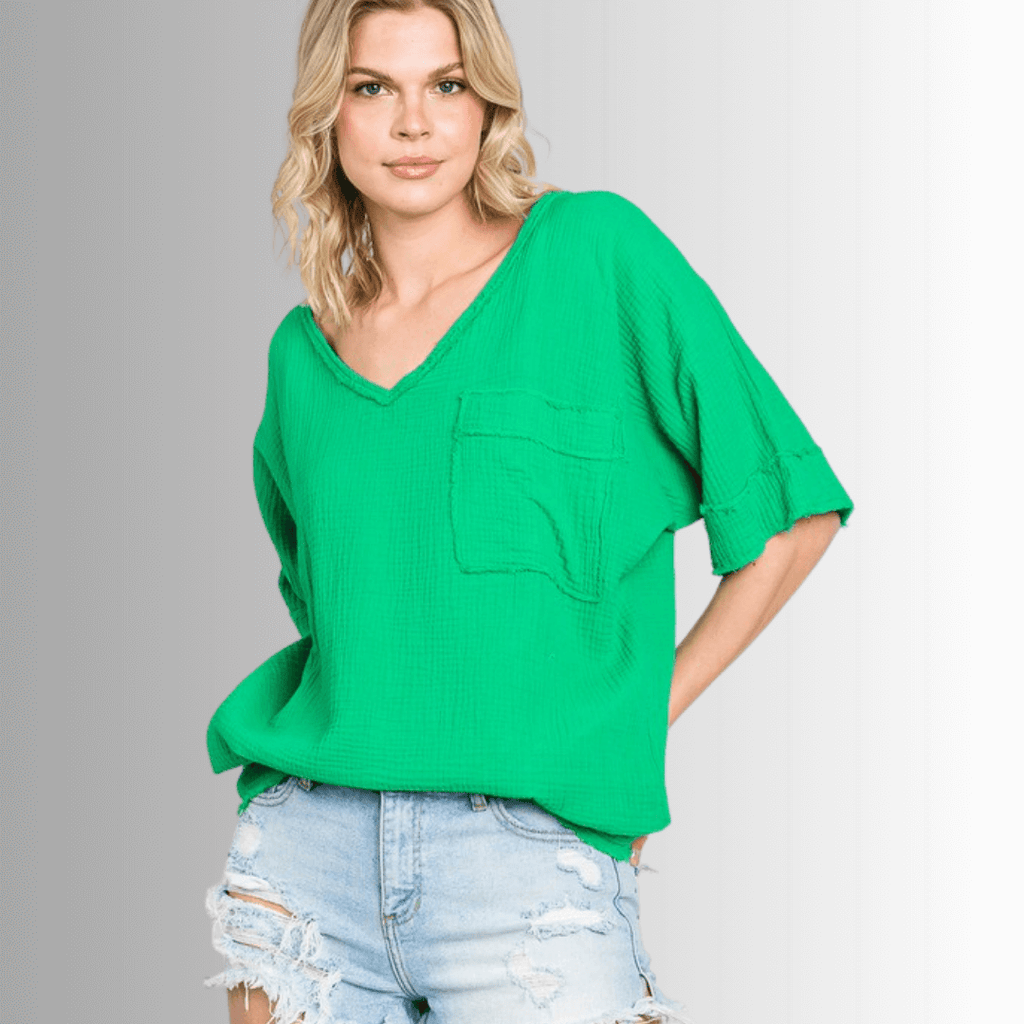 Ryleigh Double Gauze Top - Stylish V-Neck Design for Ultimate Comfort