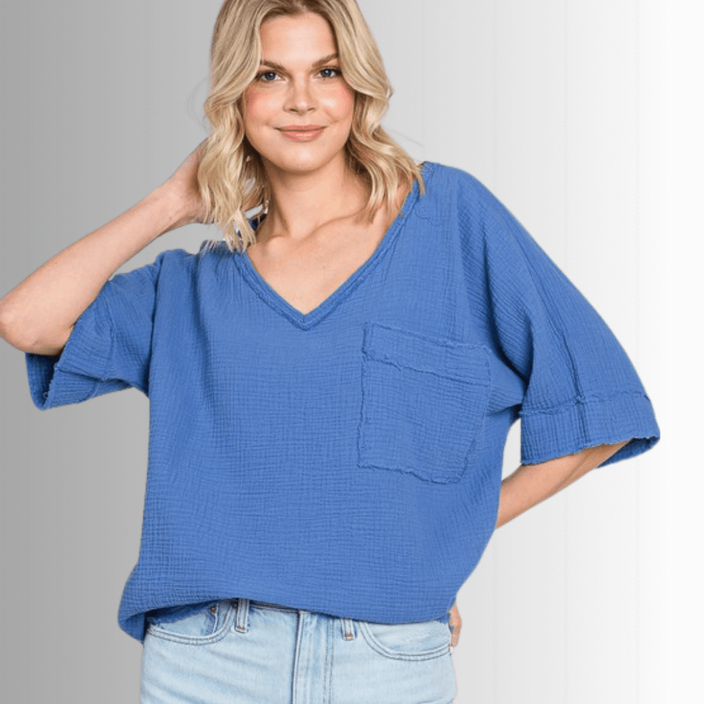 Ryleigh Double Gauze Stylish V-Neck Top for Effortless Elegance and Comfort