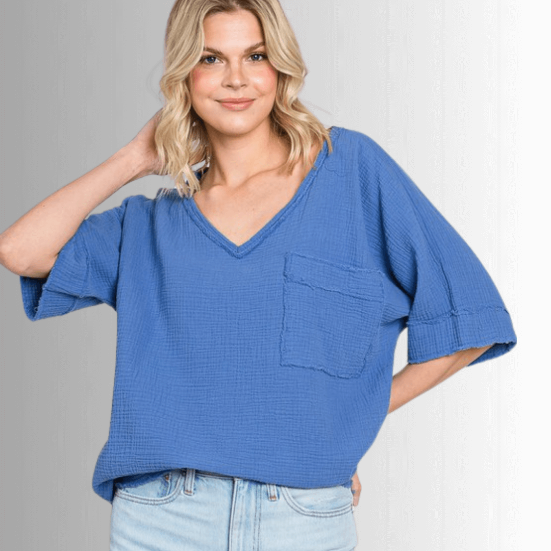 Ryleigh Double Gauze Top - Stylish V-Neck Design for Ultimate Comfort