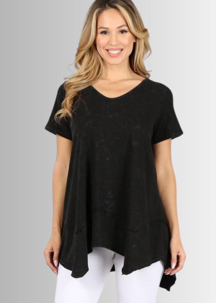 Shark Bite Hem Cotton Tee for Casual Comfort