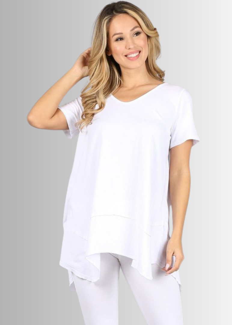 Shark Bite Hem Cotton Tee for Casual Comfort