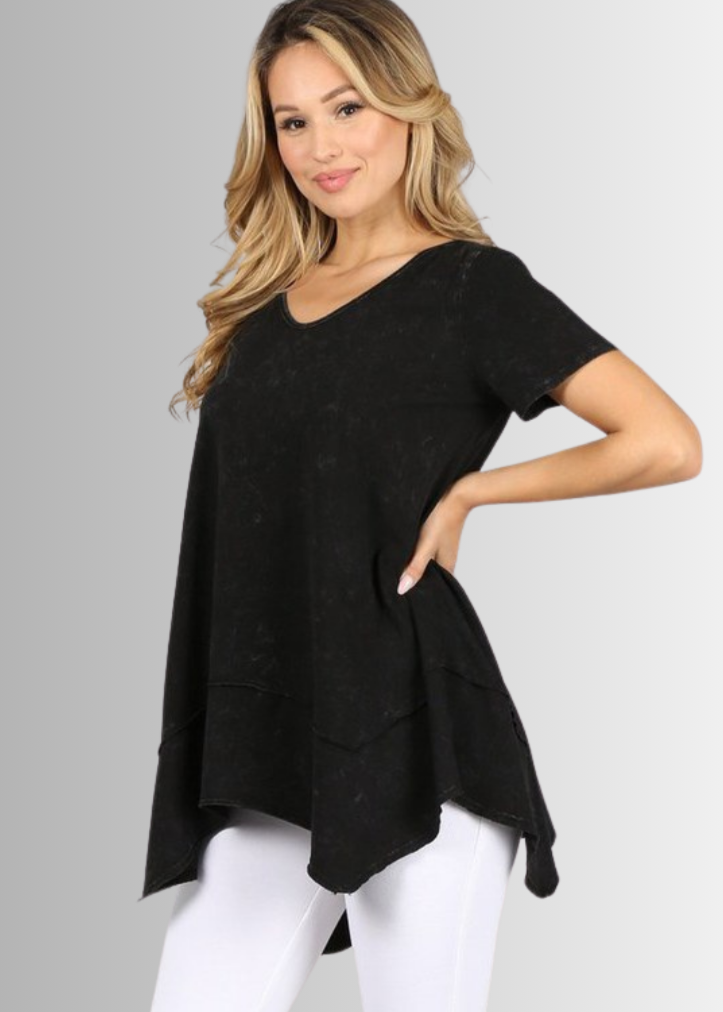 Shark Bite Hem Cotton Tee for Casual Comfort