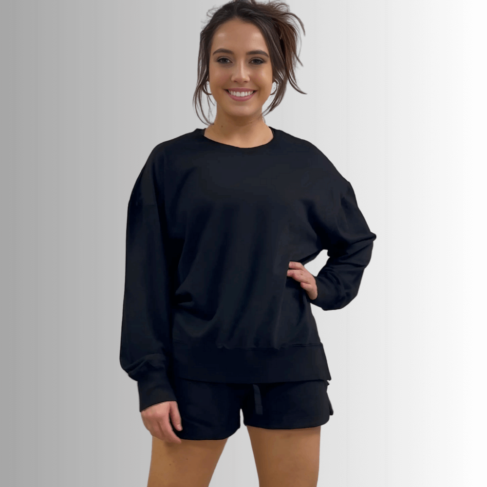 Tessa Lightweight French Terry Sweatshirt - Black, Made in USA