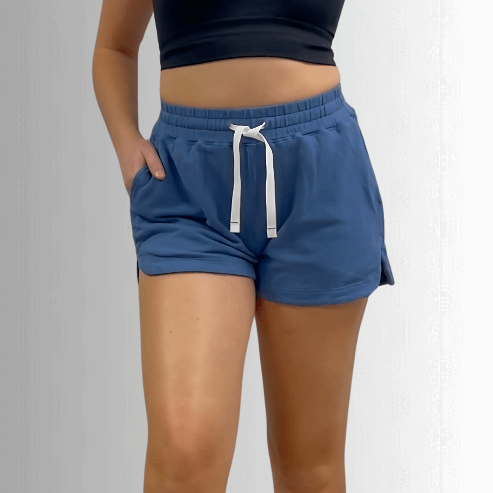 Annie All Cotton French Terry Shorts in Denim Blue - Stylish Comfort