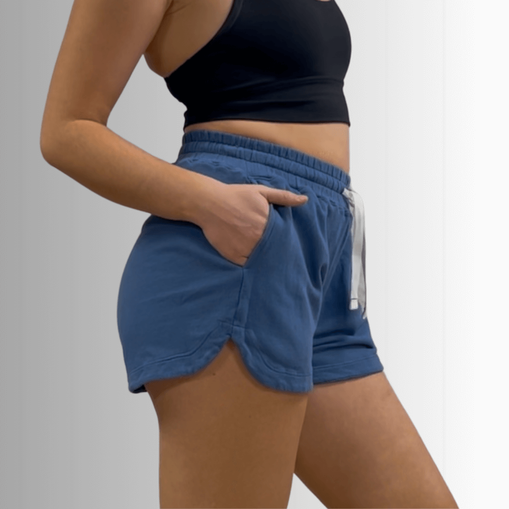 Annie All Cotton French Terry Shorts in Denim Blue - Stylish Comfort