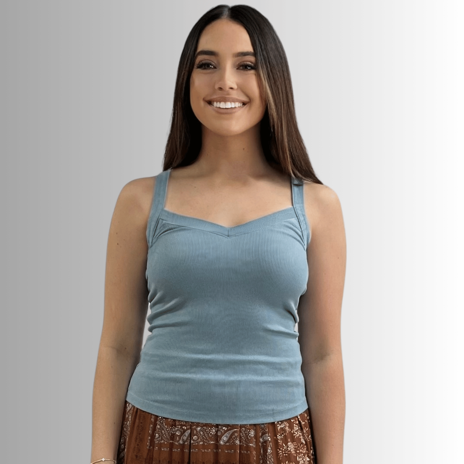 Harmony Premium Cotton Blue Sea Ribbed Tank Top