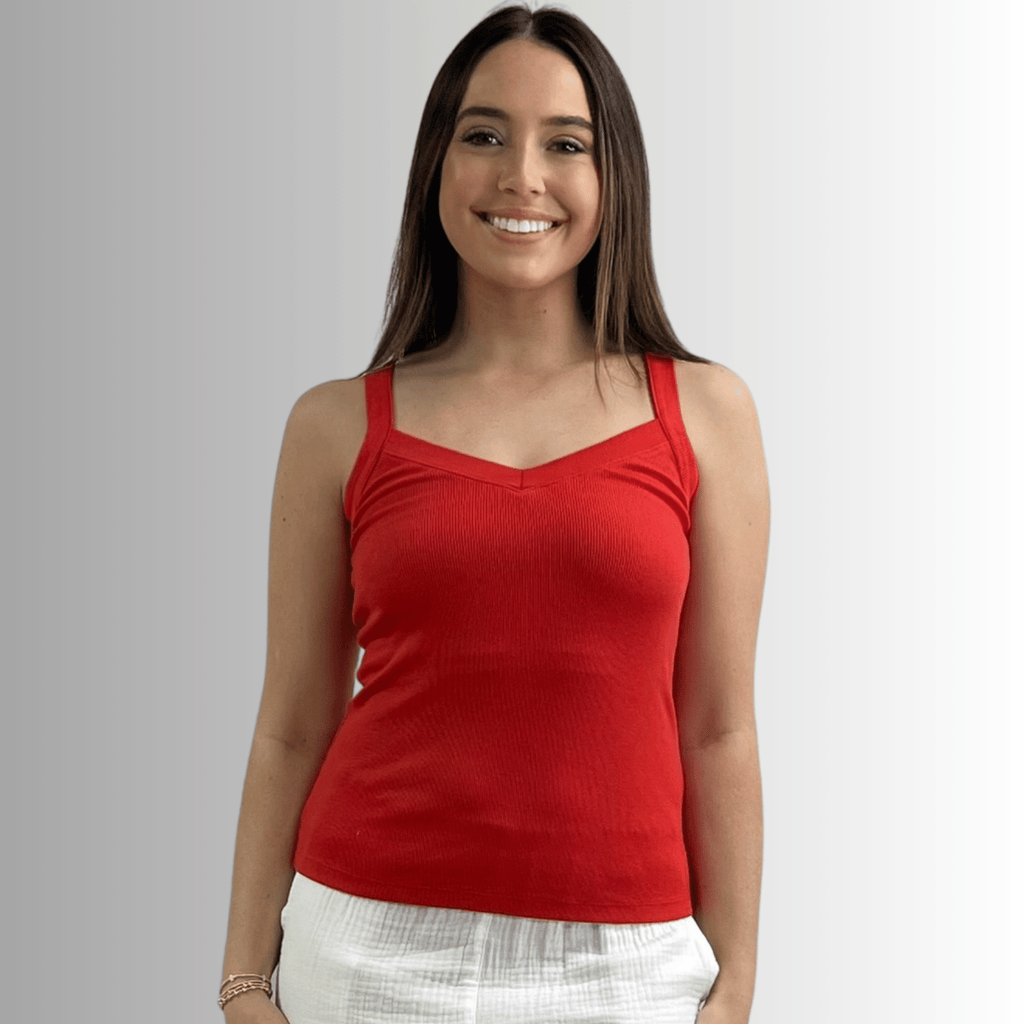 Harmony Premium Crimson Red Cotton Tank Top - Ribbed Design