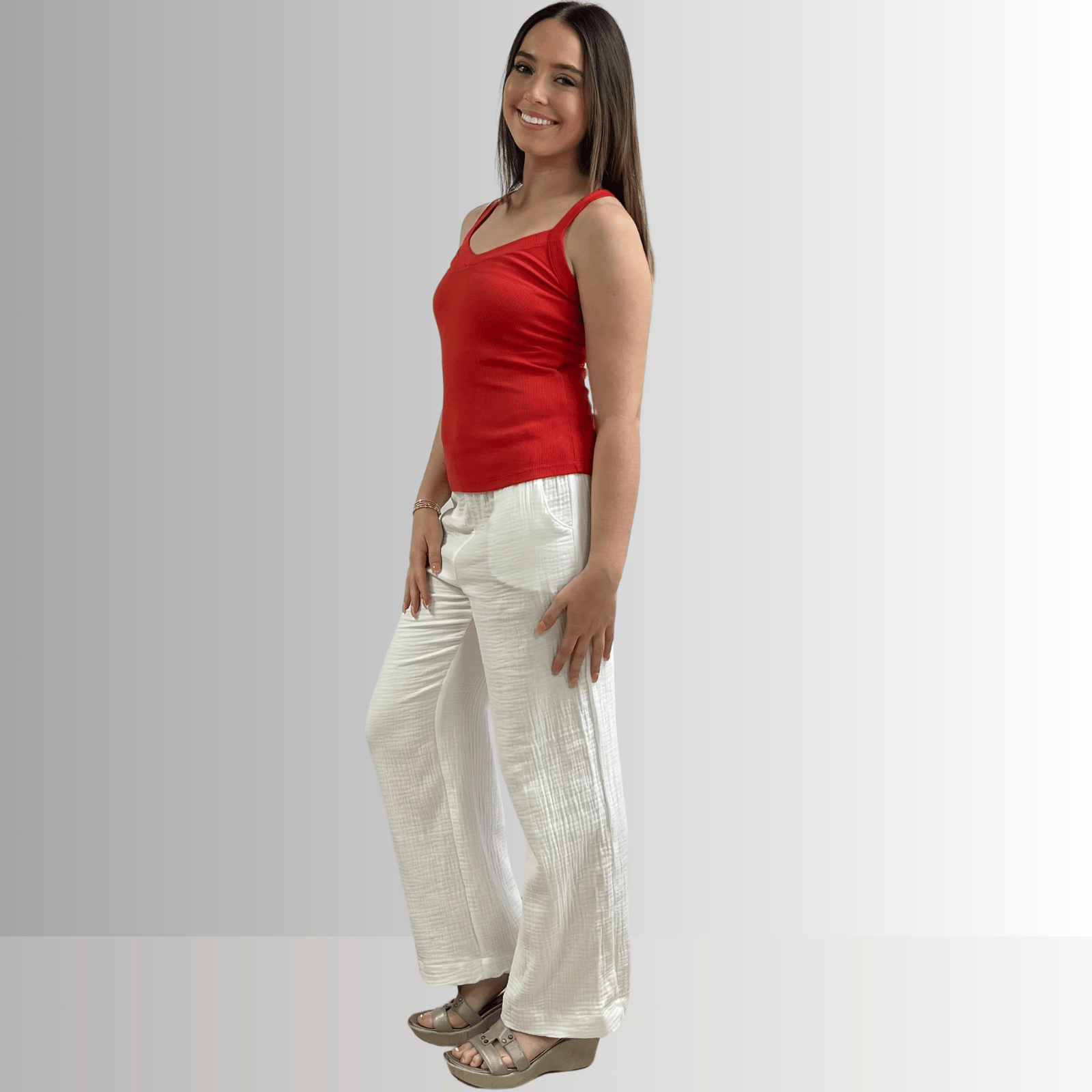 Harmony Premium Crimson Red Cotton Tank Top - Ribbed Design