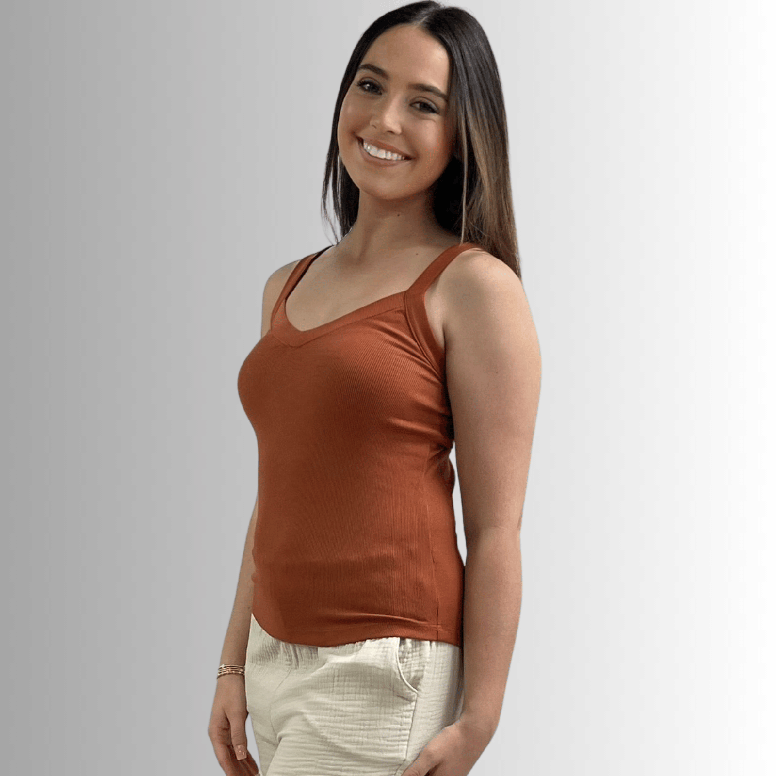 Harmony Cotton Ribbed Tank Top in Gingerbread - Premium Comfort and Style