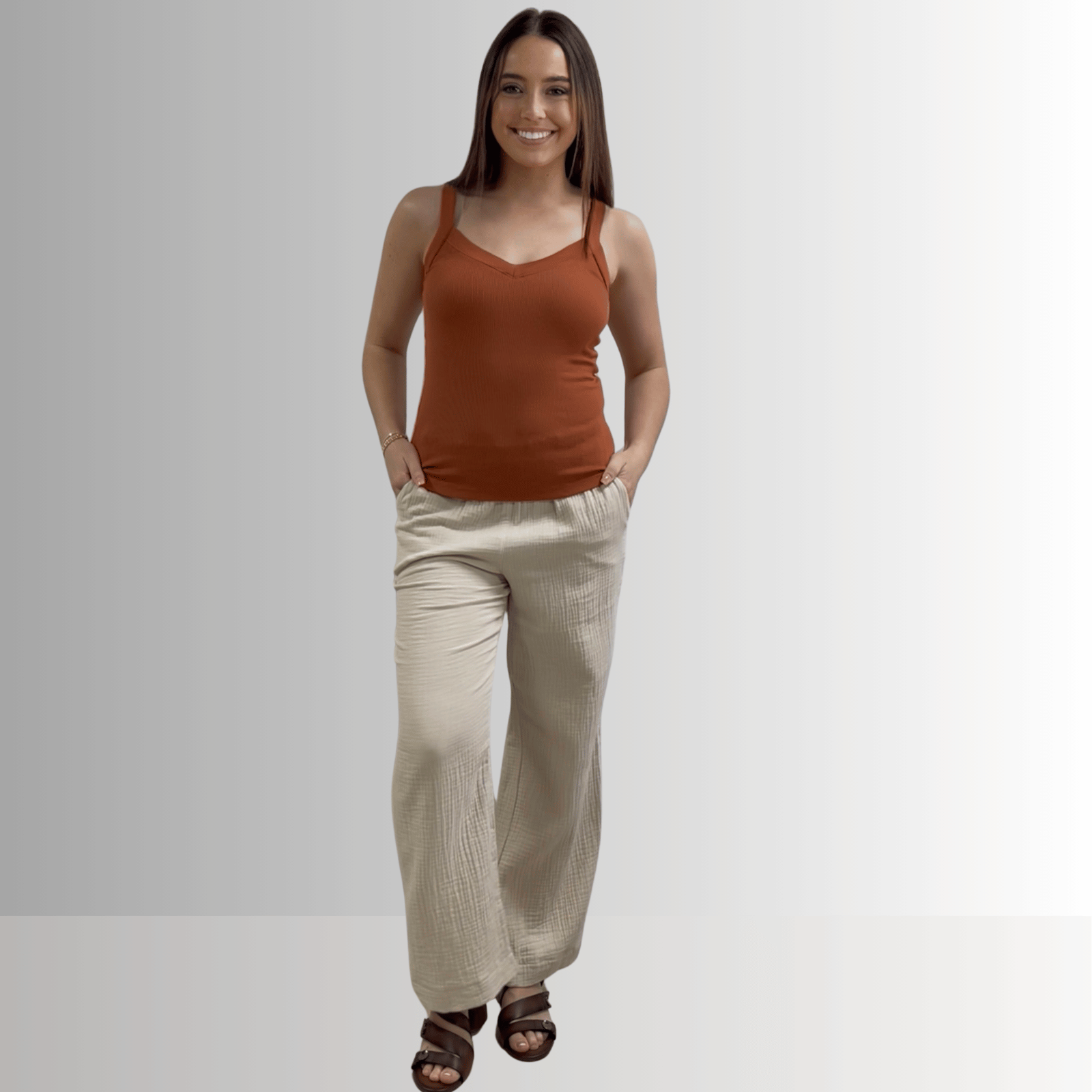 Harmony Cotton Ribbed Tank Top in Gingerbread - Premium Comfort and Style