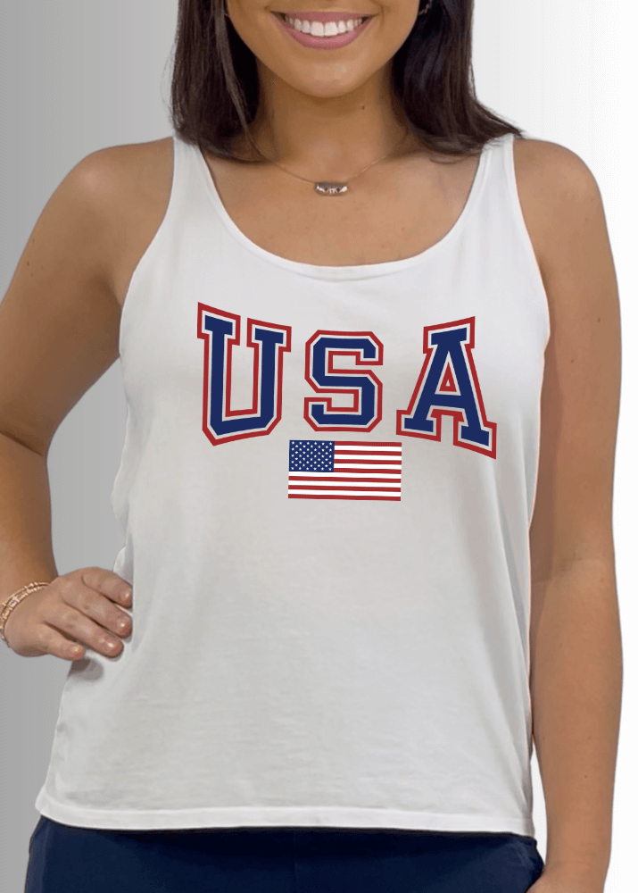 USA Patriotic American Flag White Premium Cotton Tank Top - RFE Marketing Ventures