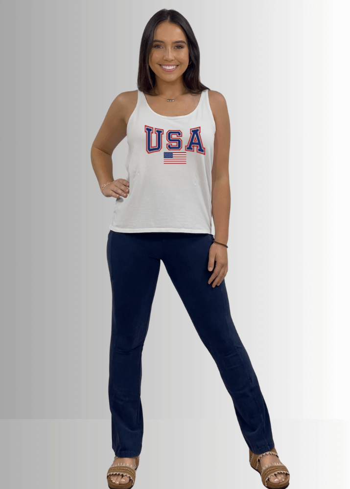 USA Patriotic American Flag White Premium Cotton Tank Top - RFE Marketing Ventures