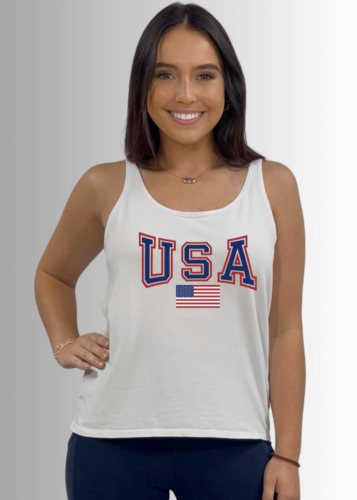 USA Patriotic American Flag White Premium Cotton Tank Top - RFE Marketing Ventures