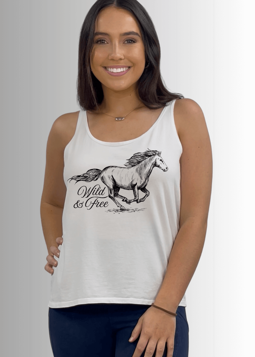 Wild and Free Horse Graphic Premium USA Cotton Tank Top - RFE Marketing Ventures