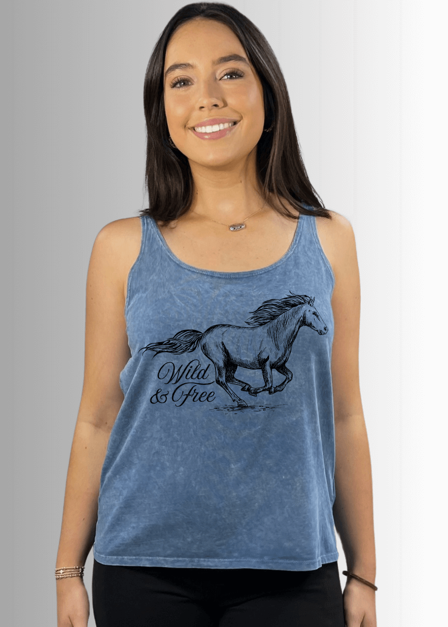 Wild and Free Horse Graphic Premium USA Cotton Tank Top - RFE Marketing Ventures