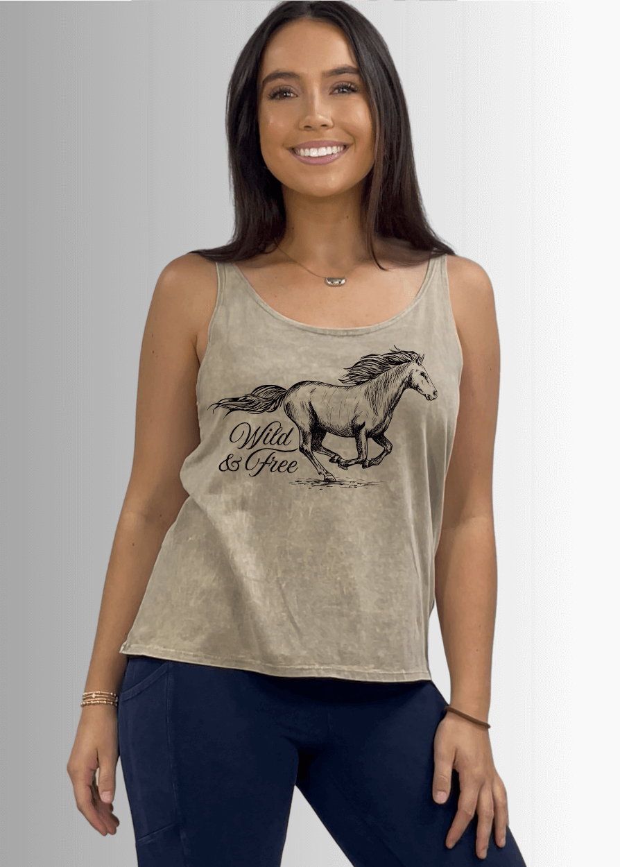 Wild and Free Horse Graphic Premium USA Cotton Tank Top - RFE Marketing Ventures