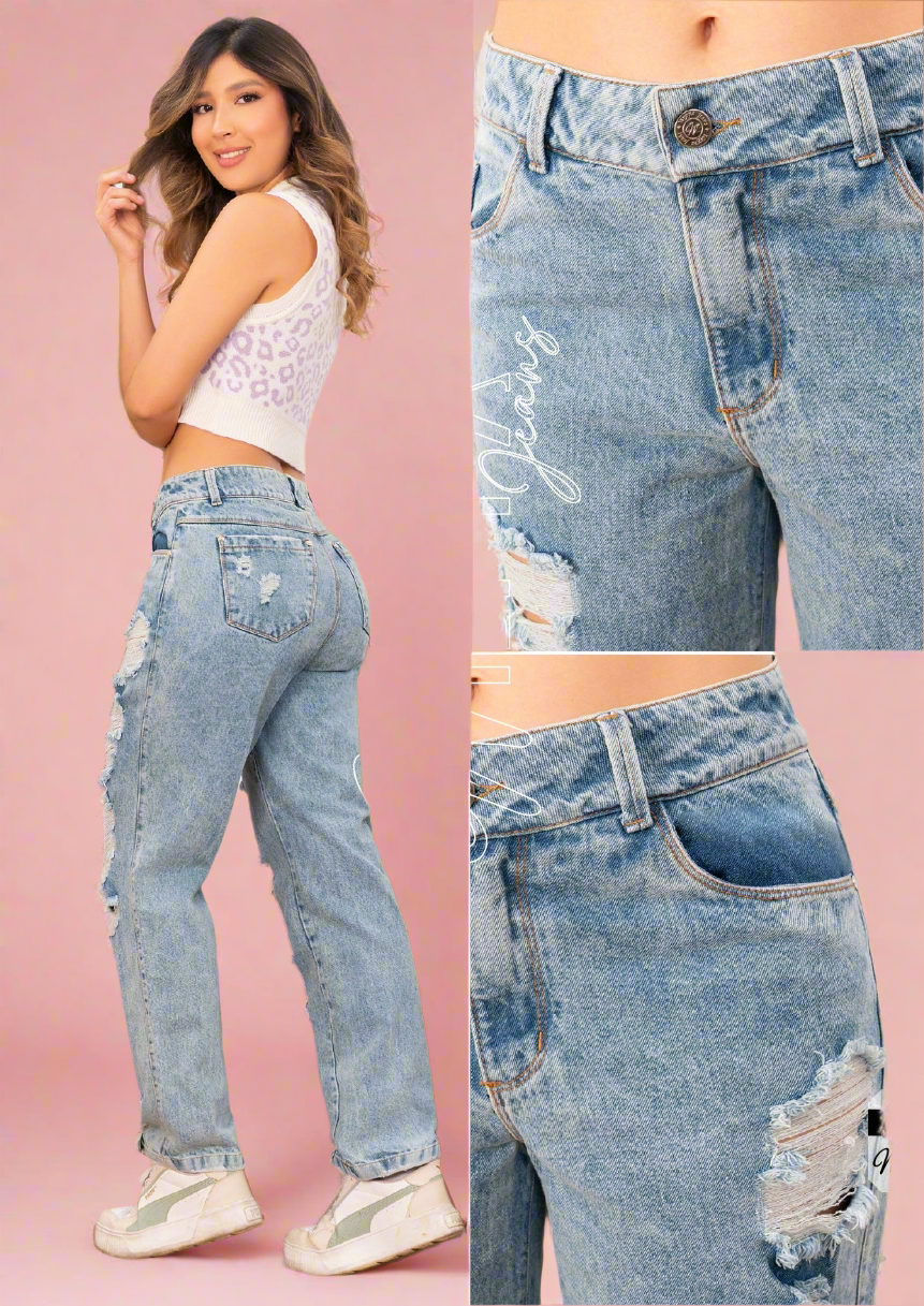W-323 100%  Authentic Colombian Jeans (Wide Leg, Mid Rise, Tummy Control Boyfriend Jeans) - RFE Marketing Ventures