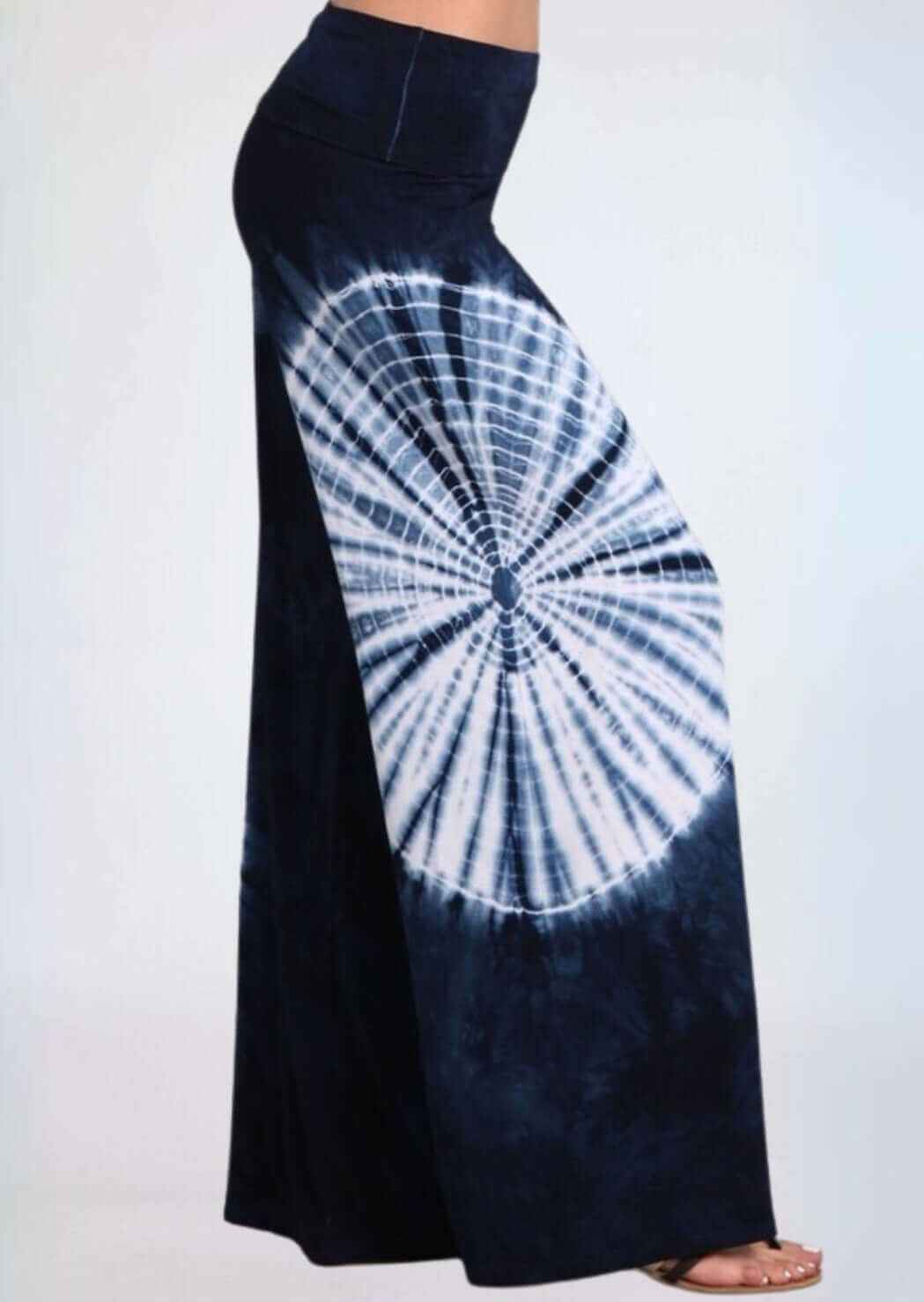 Nautical Navy Tie Dye Palazzo Pants for Women, Made in USA