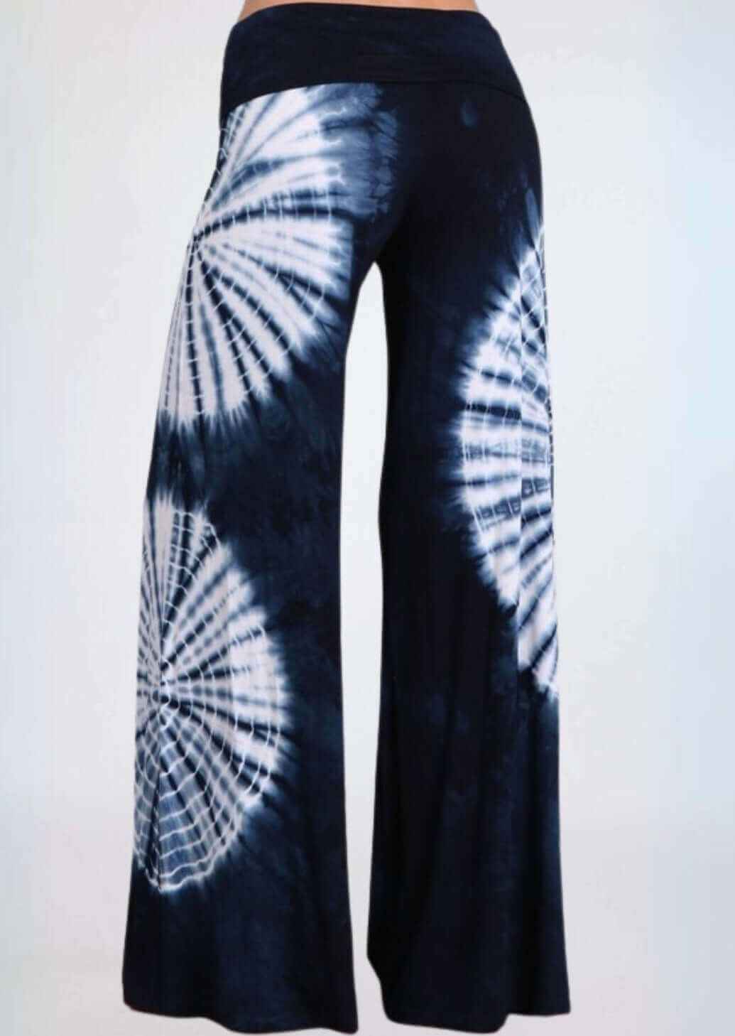 Nautical Navy Tie Dye Palazzo Pants for Women, Made in USA