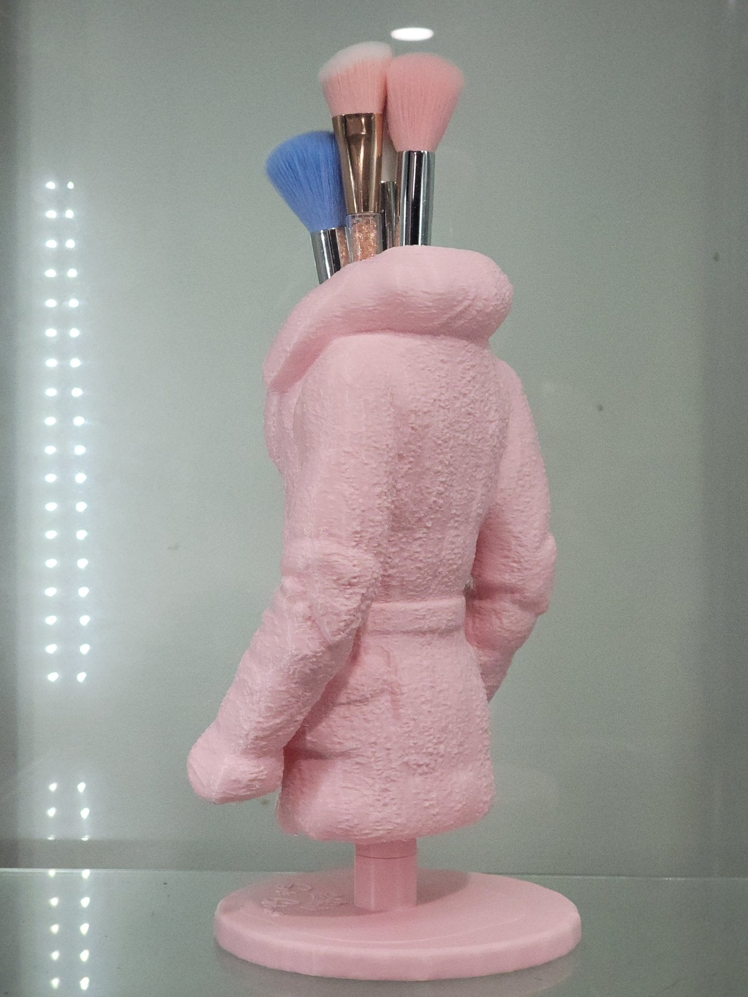 Cozy Pink Coat Makeup Brush Holder - Chic Vanity Organizer - RFE Marketing Ventures