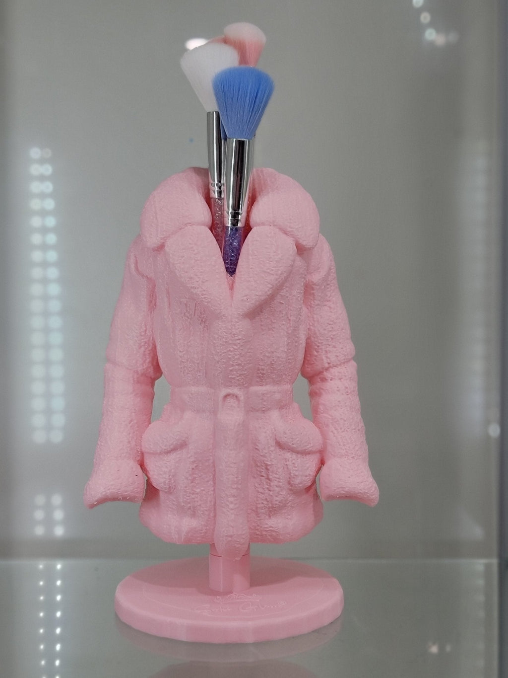Cozy Pink Coat Makeup Brush Holder - Chic Vanity Organizer - RFE Marketing Ventures