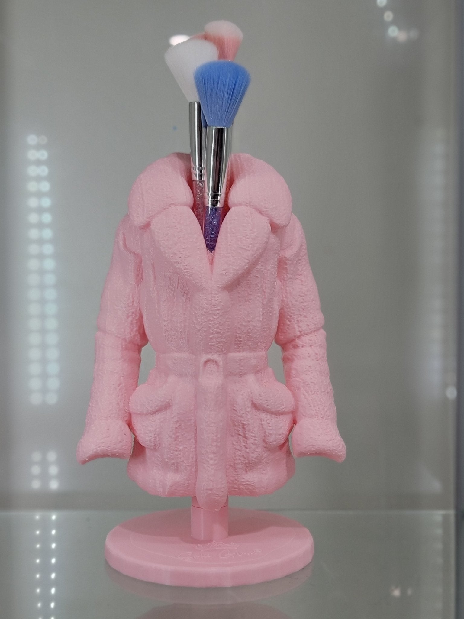 Cozy Pink Coat Makeup Brush Holder - Chic Vanity Organizer - RFE Marketing Ventures