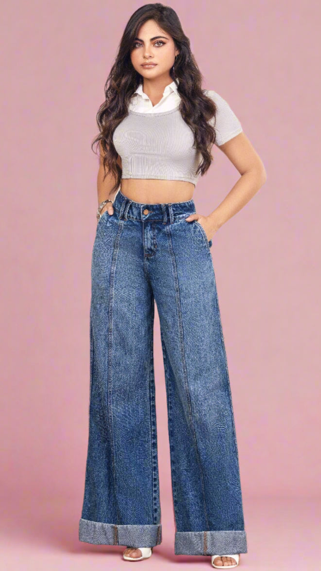 Cowl 100% Authentic Colombian Palazzo Jeans: Iconic Wide Leg - RFE Marketing Ventures