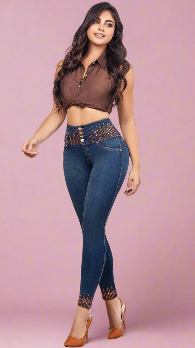 Julieth 100% Authentic Colombian Push Up Jeans copper-toned sequins - RFE Marketing Ventures