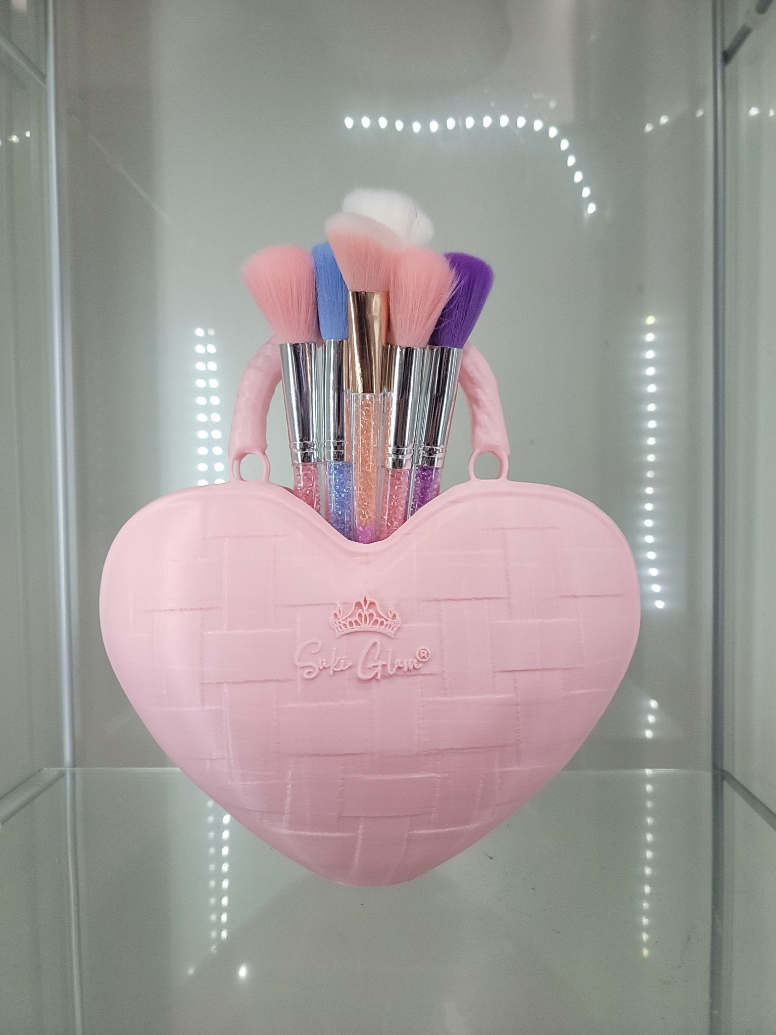 Heart-Shaped Pink Makeup Brush Holder - SukiGlam Vanity Essential - RFE Marketing Ventures