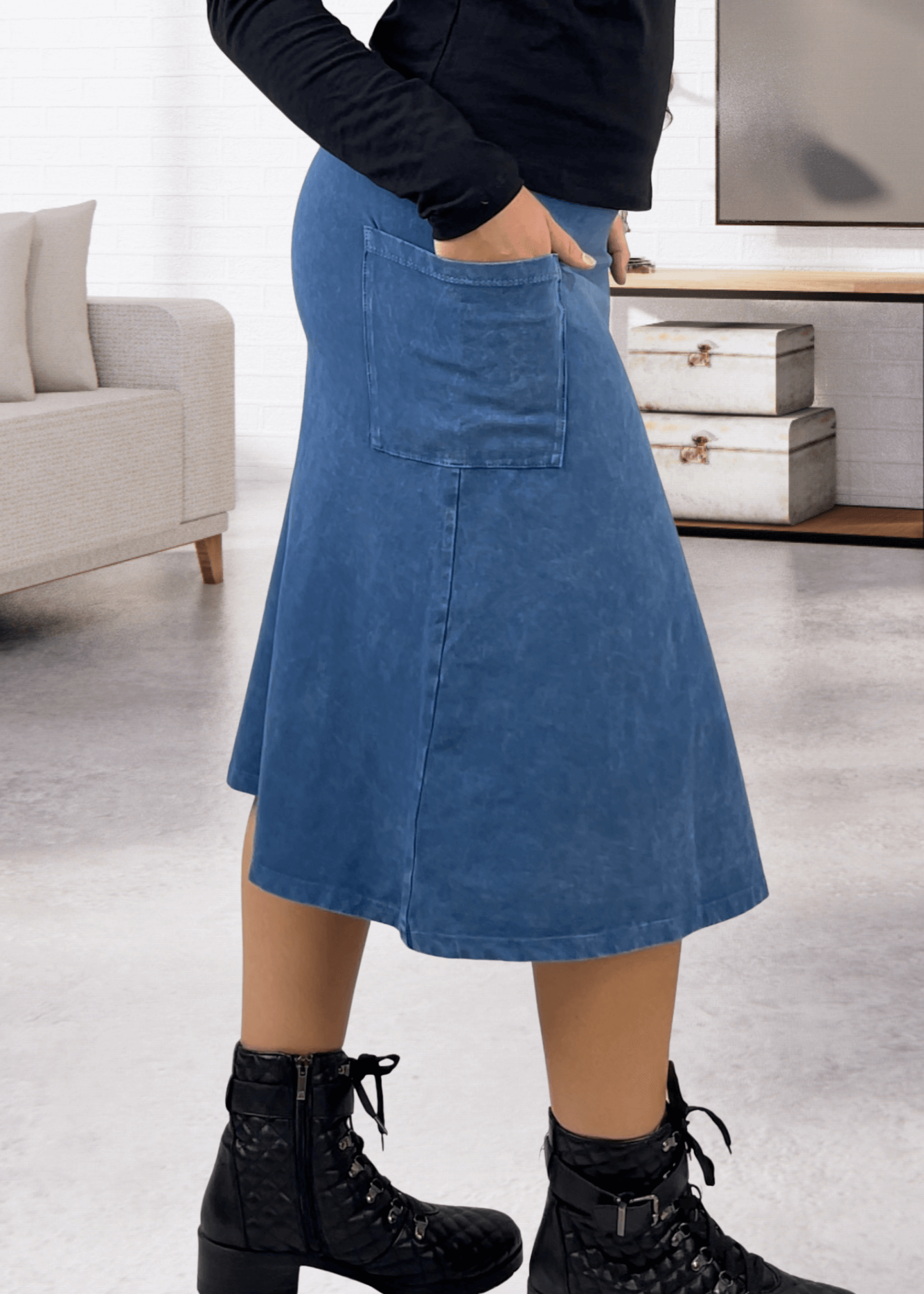 Alyssa Very Versatile Cotton Skirt in Dark Denim - Stylish and Comfortable