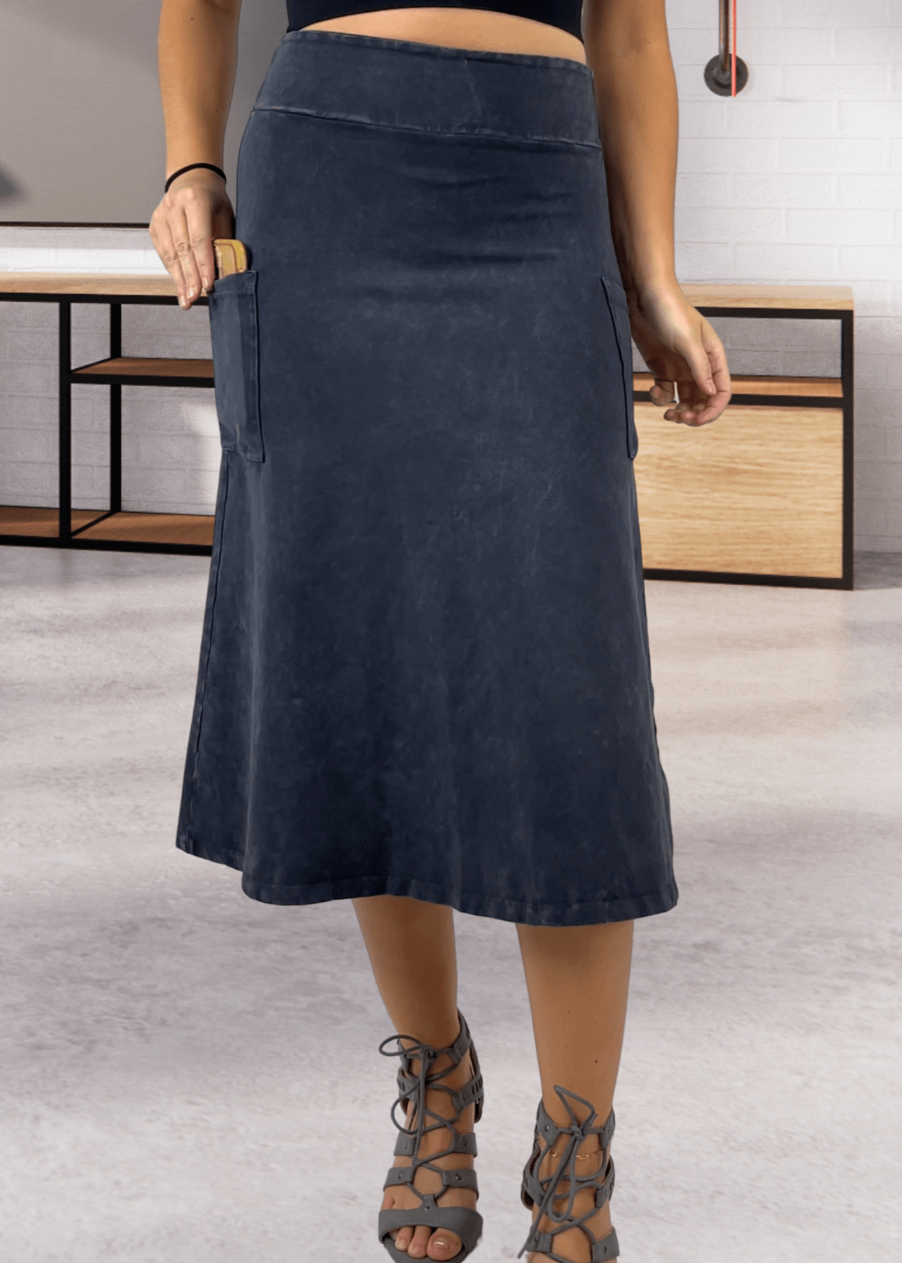 Alyssa Very Versatile Cotton Skirt in Dark Denim - Stylish and Comfortable