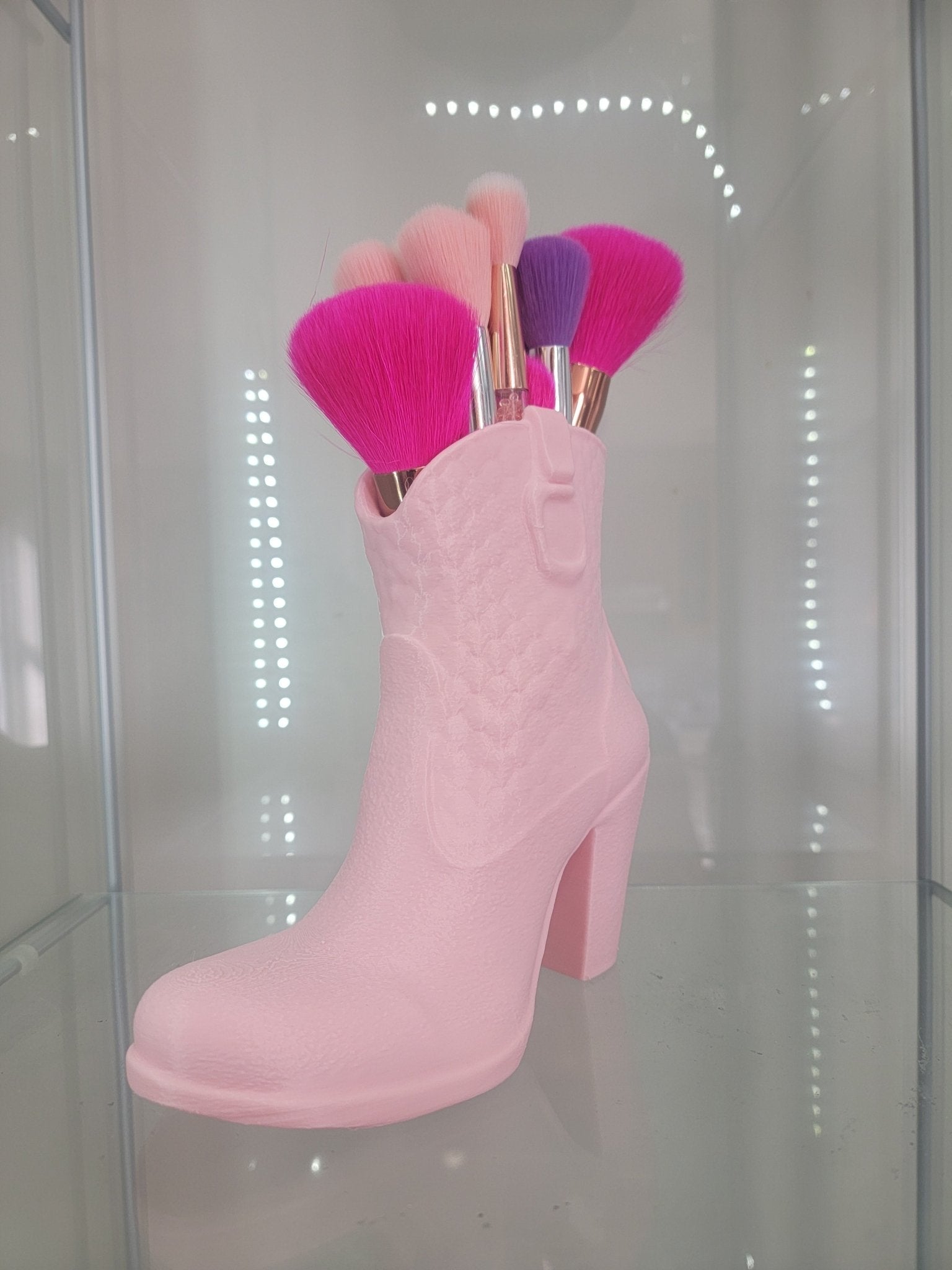 Pink Boot Makeup Brush Holder - Glamorous 3D-Printed Vanity Organizer - RFE Marketing Ventures