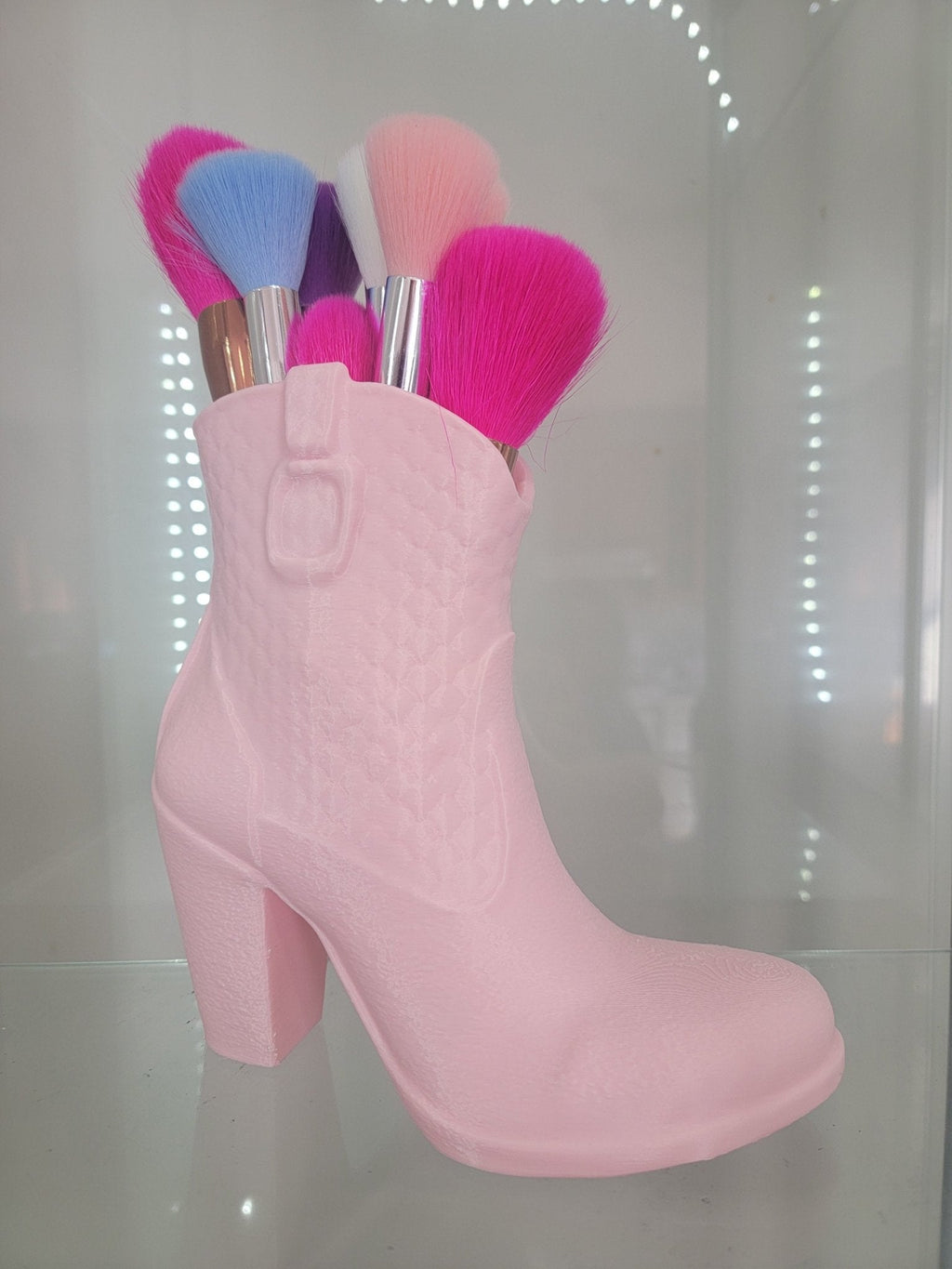 Pink Boot Makeup Brush Holder - Glamorous 3D-Printed Vanity Organizer - RFE Marketing Ventures